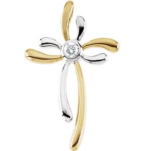Diamond Cross 14k Yellow and White Gold Pendant (.1 Ct, G-H Color, SI1 Clarity)
