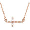 17-Stone Diamond Sideways Cross 14K Rose Gold Pendant Necklace, 16-18" (.01 Cttw)