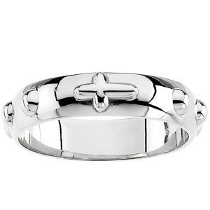 Sterling Silver 4.75mm Cross Rosary Ring, Size 10