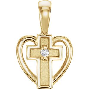 Diamond Sacred Heart of Jesus Cross 14k Yellow Gold Pendant