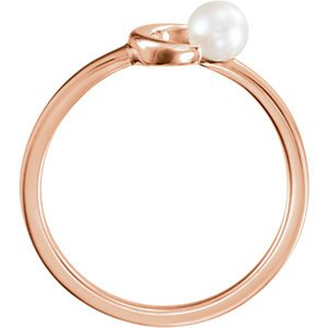 White Freshwater Cultured Pearl Crescent Ring, 14k Rose Gold (4-4.5mm) Size 7