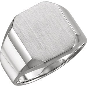 Men's Brushed Satin Signet Ring, 18k Palladium White (16X14MM)