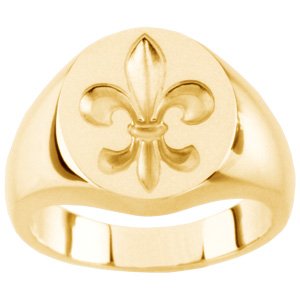 14k Yellow Gold Men's Signet Ring with Fleur de Lis