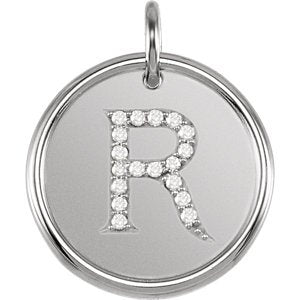 Diamond Initial "R" Pendant, Rhodium-Plated 14k White Gold (0.1 Ctw, Color GH, Clarity I1)