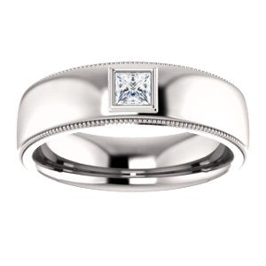 Men's Rhodium-Plated 14k White Gold Diamond 6.8mm Milgrain Band (.25 Ctw, Color G-H, SI2-SI3 Clarity) Size 10.25