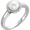 White Freshwater Cultured Pearl and Diamond Halo Ring, Rhodium-Plated 14k White Gold (6.5-7mm) (.06Ctw, G-H Color, I1 Clarity)