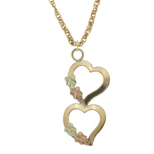 Two Hearts Petite Necklace in 10k Yellow Gold, 12k Green and Rose Gold Black Hills Gold Motif, 18"