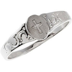 Youth Sterling Silver Signet Ring with Cross, Size 3