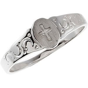 Youth Sterling Silver Signet Ring with Cross, Size 3