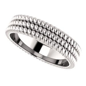 Grooved Rope Pattern 5.25mm Comfort-Fit Band, Rhodium-Plated 14k White Gold