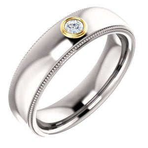 Men's Rhodium-Plated 14k White Gold Diamond and 14k Yellow Gold 6.3mm Milgrain Band (.10 Ctw, Color G-H, SI2-SI3 Clarity) Size 10