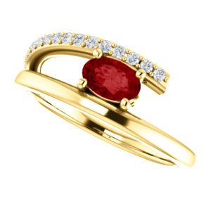 Ruby and Diamond Bypass Ring, 14k Yellow Gold (.125 Ctw, G-H Color, I1 Clarity)