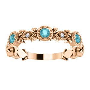 Blue Zircon and Diamond Vintage-Style Ring, 14k Rose Gold (0.03 Ctw, G-H Color, I1 Clarity)