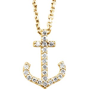 Petite Diamond Anchor Necklace in 14k Yellow Gold, 16" (1/8 Cttw)