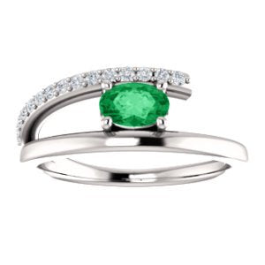 Chatham Created Emerald and Diamond Bypass Ring, Rhodium-Plated 14k White Gold (.125 Ctw, G-H Color, I1 Clarity)