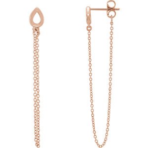 Petite Leaf Chain Dangle Earrings, 14k Rose Gold