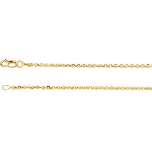 1.75mm 14k Yellow Gold Solid Diamond Cut Cable Chain, 24"