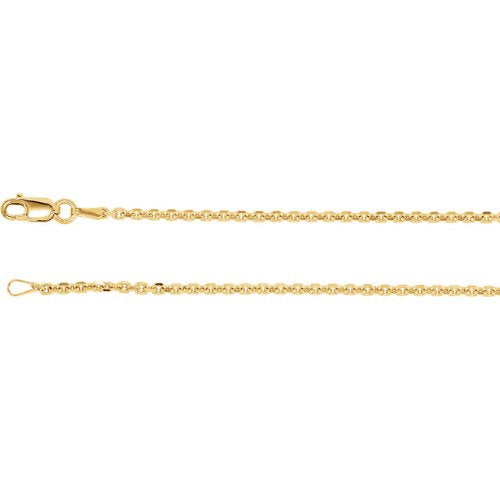 1.75mm 14k Yellow Gold Solid Diamond Cut Cable Chain, 18"