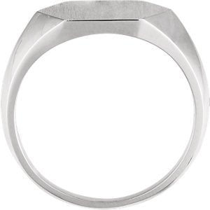 Men's Brushed Hexagon Signet Ring, Rhodium-Plated 14k White Gold (14mm)