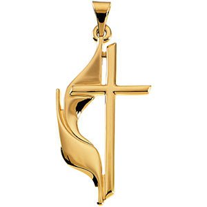 Men's 18k Yellow Gold Methodist Cross Pendant (30MM)