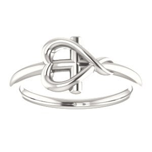 Girl's Cross with Heart Sterling Silver Youth Ring