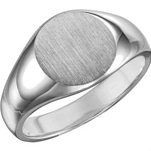 Men's Sterling Silver 13mm Round Satin Brushed Signet Ring, Size 11.75