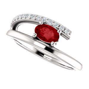 Platinum Chatham Created Ruby and Diamond Bypass Ring (.125 Ctw, G-H Color, S12-S13 Clarity)