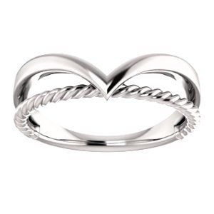 Platinum Negative Space Rope Trim and Curved 'V' Ring, Size 7.25