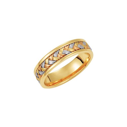 5mm 14k Yellow, White and Rose Gold Tri-Color Hand Woven Band, Size 4.5