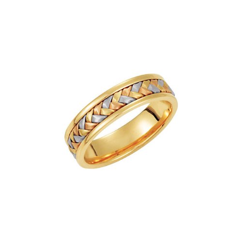 5mm 14k Yellow, White and Rose Gold Tri-Color Hand Woven Band, Sizes 4 to 14