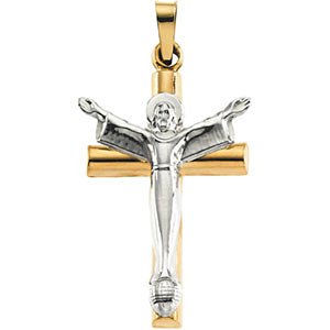14k Yellow, 14k White Gold Christ is Risen Crucifix Pendant
