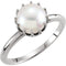 White Freshwater Cultured Pearl Crown Ring, Rhodium-Plated 14k White Gold (7.00-7.50mm)