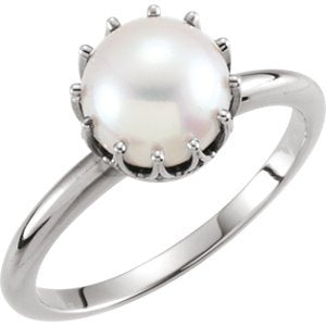 Platinum White Freshwater Cultured Pearl Crown Ring, (7.00-7.50mm)