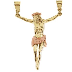 Large Raised Arm Crucifix Pendant, 14k Yellow Gold, 14K Rose Gold-Plated (53x38.5MM)