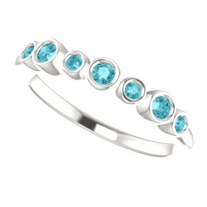 Blue Zircon 7-Stone 3.25mm Ring, Sterling Silver, Size 6.75