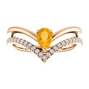 Citrine Pear and Diamond Chevron 14k Rose Gold Ring (.145 Ctw, G-H Color, I1 Clarity)