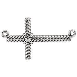 Rope-Trim Sideways Cross Rhodium-Plated 14k White Gold Pendant (11.3x20.15MM)