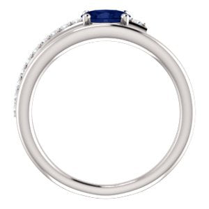 Platinum Chatham Created Blue Sapphire and Diamond Bypass Ring (.125 Ctw, G-H Color, S12-S13 Clarity)