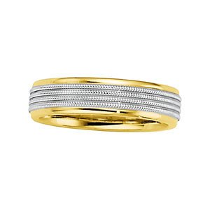 6mm 14k Yellow and White Gold Two-Tone Comfort Fit Designer Band, Size 8.5