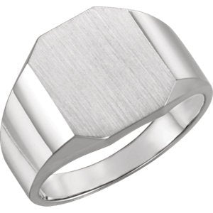 Men's Satin Brushed Signet Ring, Platinum, Size 10 (14X12MM)