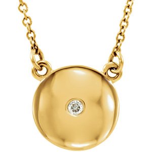 Diamond Solitaire Round Medallion 14k Yellow Gold Pendant Necklace, 16.5" (.02 Cttw)