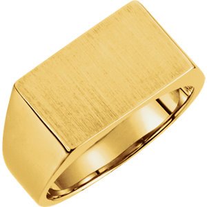 Men's Brushed Signet Semi-Polished 18k Yellow Gold Ring (9x15 mm) Size 7