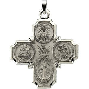 14k White Gold Four-Way Cross Medal (30x29 MM)