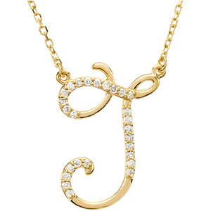 14k Yellow Gold Alphabet Initial Letter J Diamond Necklace, 17" (GH Color, I1 Clarity, 1/8 Cttw)