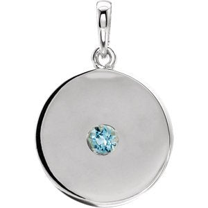 Round Aquamarine Disc Pendant, Sterling Silver