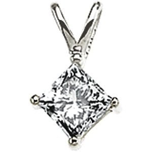 14k White Gold Princess-Cut Diamond Solitaire Pendant