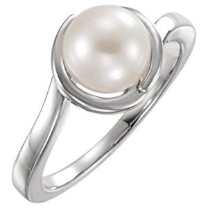 Platinum White Freshwater Cultured Pearl Bypass Ring, (7.5-8mm) Size 7