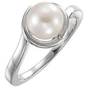 White Freshwater Cultured Pearl Bypass Ring, Rhodium-Plated 14k White Gold (7.5-8mm) Size 7