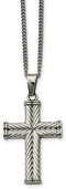 Stainless Steel Textured Cross Pendant Necklace, 22"