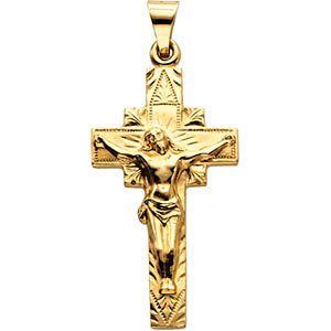 Ornamental Crucifix 14k Yellow Gold Pendant (29X16.5MM)